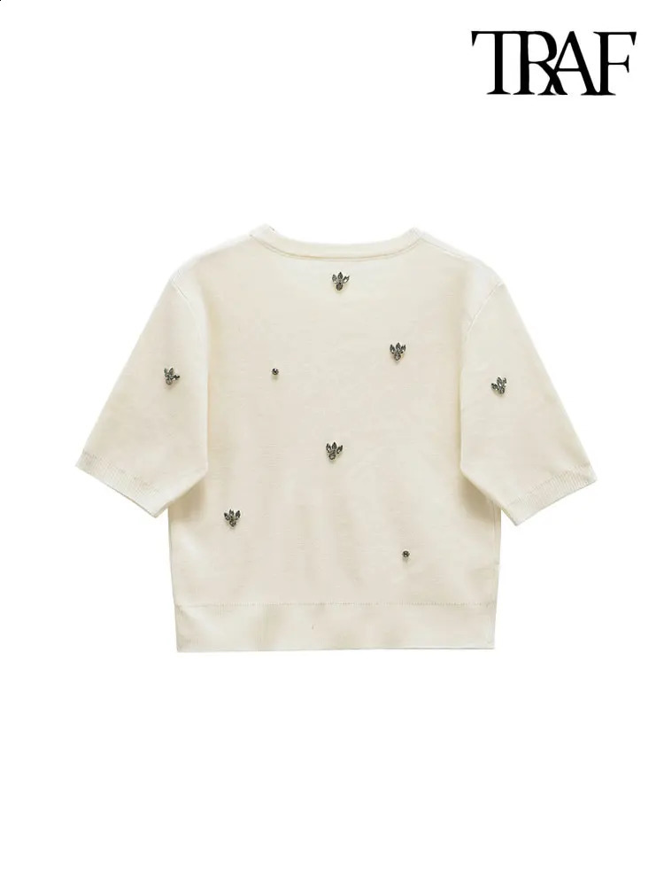 TRZA Women Fashion Jewel Bead Knit Top And High Elastic Waist Mini Skirt Female Two Piece Sets Mujer 250324