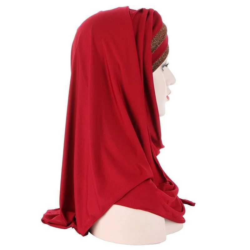 KepaHoo front cross hair wrapped scarf solid color glitter Jersey headscarf Muslim with Ventura hair hat scarf X250324