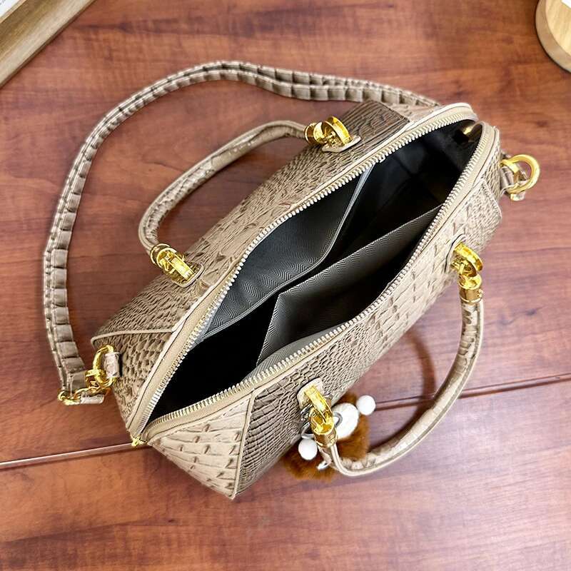 Black Alligator Handbag Brand Boston For Women Crocodile Pattern Pu Leather Shoulder Crossbody Bag Classic Briefcase