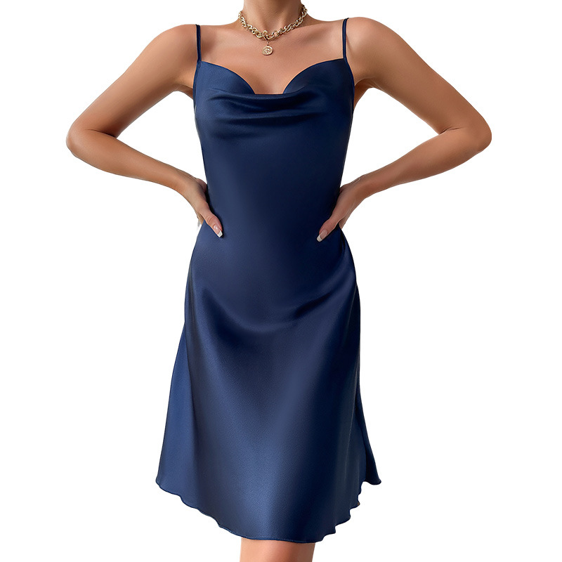 Amazon cross-border pajama women breathable ice silk nightdress Summer ladies home wear thin sexy swing slip dress