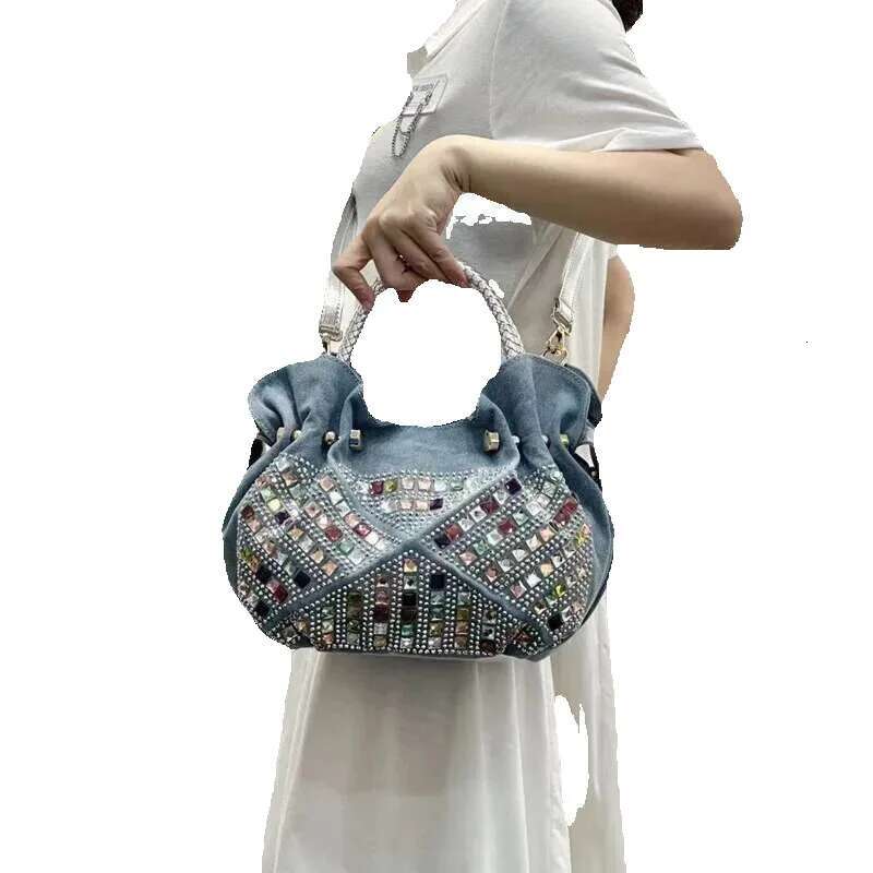 Korean Mini Fashion Dia Set Canvas Tote Girl Trend Bag Crossbody Denim Blue 2025 New Model