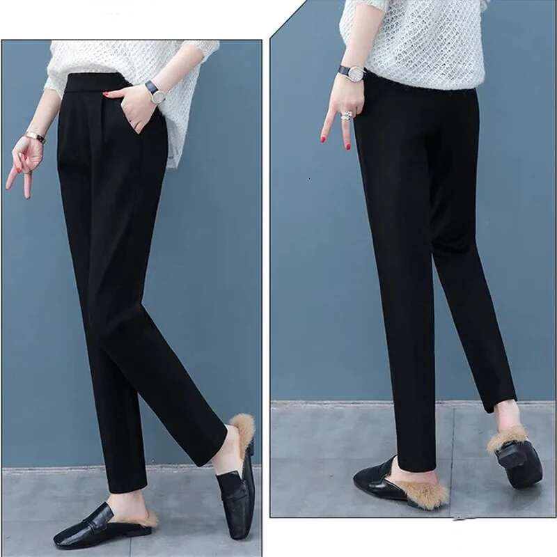 Woolen Women's 2025 Spring Autumn And Winter New High-Waist Thin Radish Trousers Feet Harem Pants Female L525