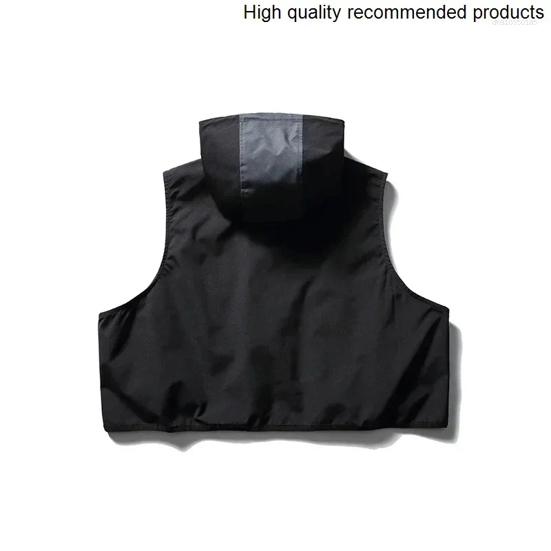 Men's Vests Women Outdoor Sport Fashion Men Loose Casual Hooded Cargo Vest Sleeveless Short Jacket Cityboy Streetwear Waistcoat Coat