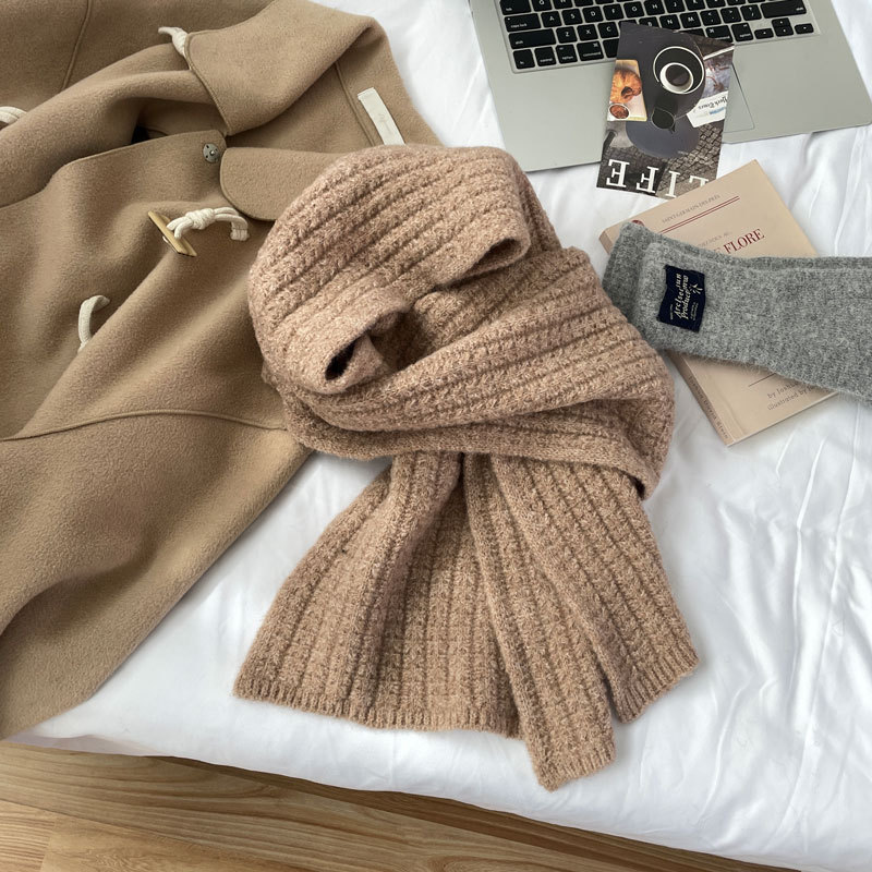 K215 New quality version of pure color wool blend scarf for women autumn and winter soft and thick warm all-match knitted neck scarf