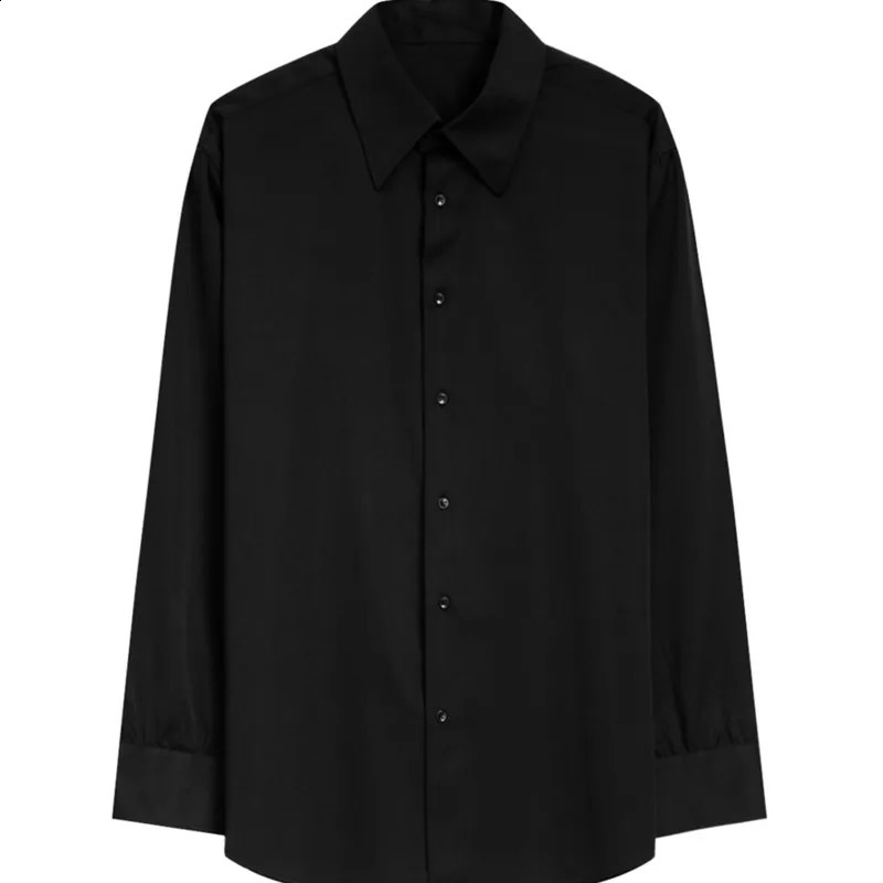 Black White Shirt Men Fashion Social Mens Dress Shirt Korean Loose Long Sleeved Shirt Mens Office Formal Shirts Ice Silk M-2XL 250319