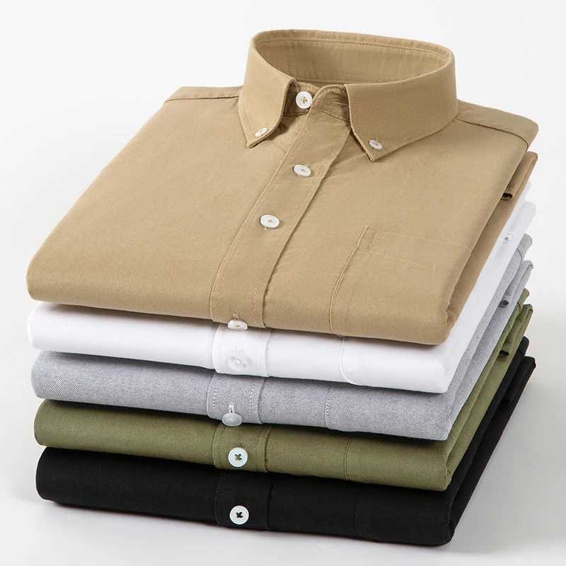 Spring and summer new fashion trend pure cotton youth fashion version Oxford solid color mens long sleeved white work shirt X250324