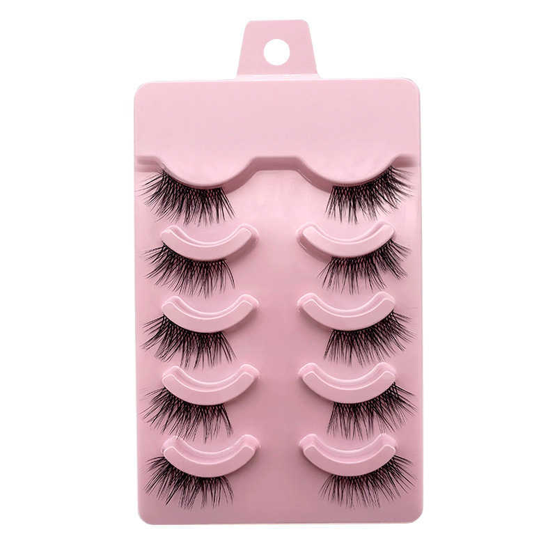 New product 5 pairs of half cut false eyelashes transparent stem elongated eye tail half eyes naturally thick eyelashes W250324