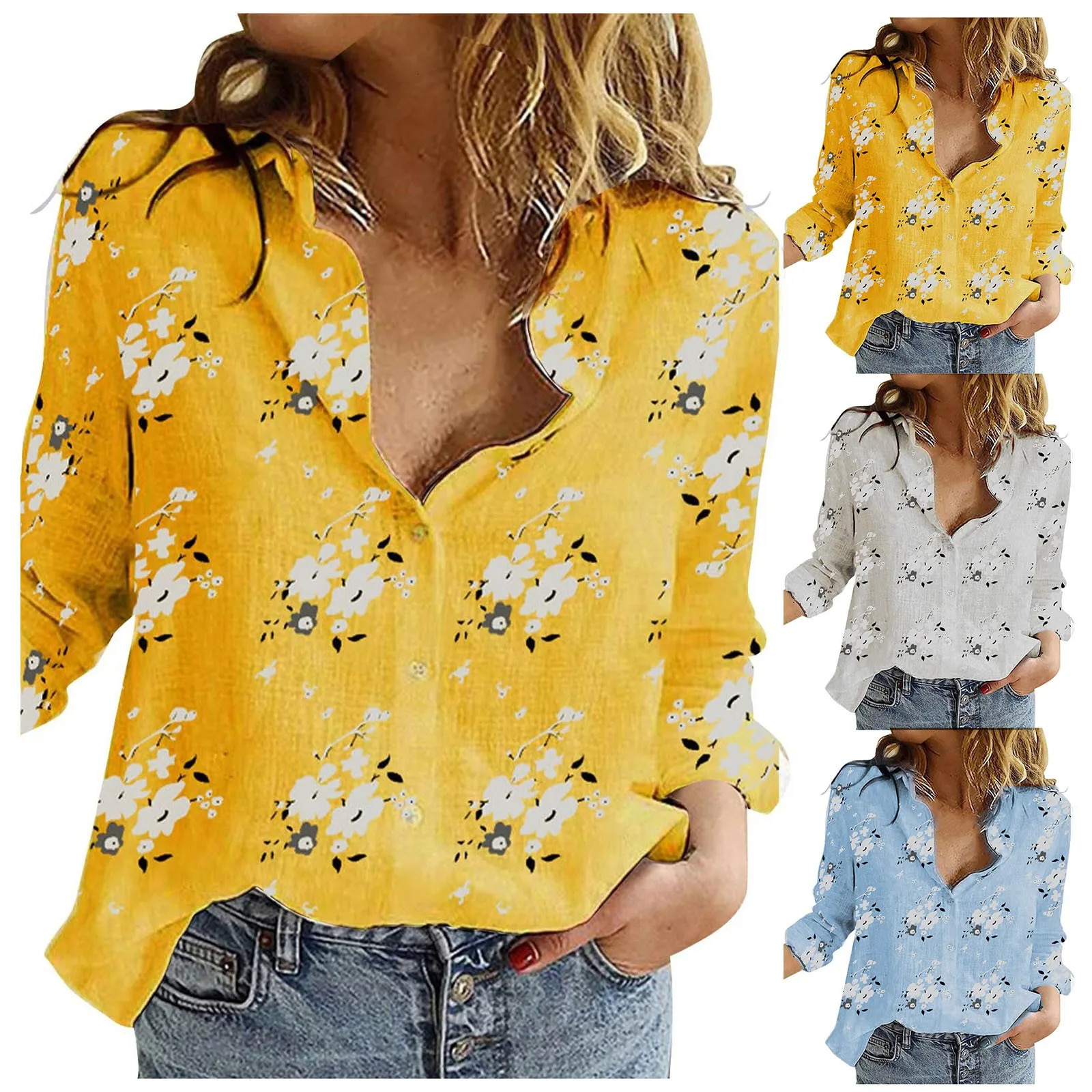 Womens Fashion Top Retro Style Long Sleeve Collar Shirt Single Chest Printed Linen Shirt Fashionable Comfortable Shirt 250318