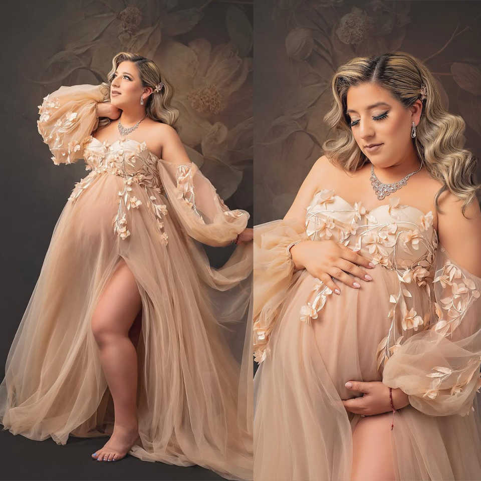 Elegant Ruffles Sleepwear Robes Ruffle With Appliques Plus Size Appliques Pregancy Women Gowns for Special Occasion Photoshoot Boudoir Lingerie Bathro