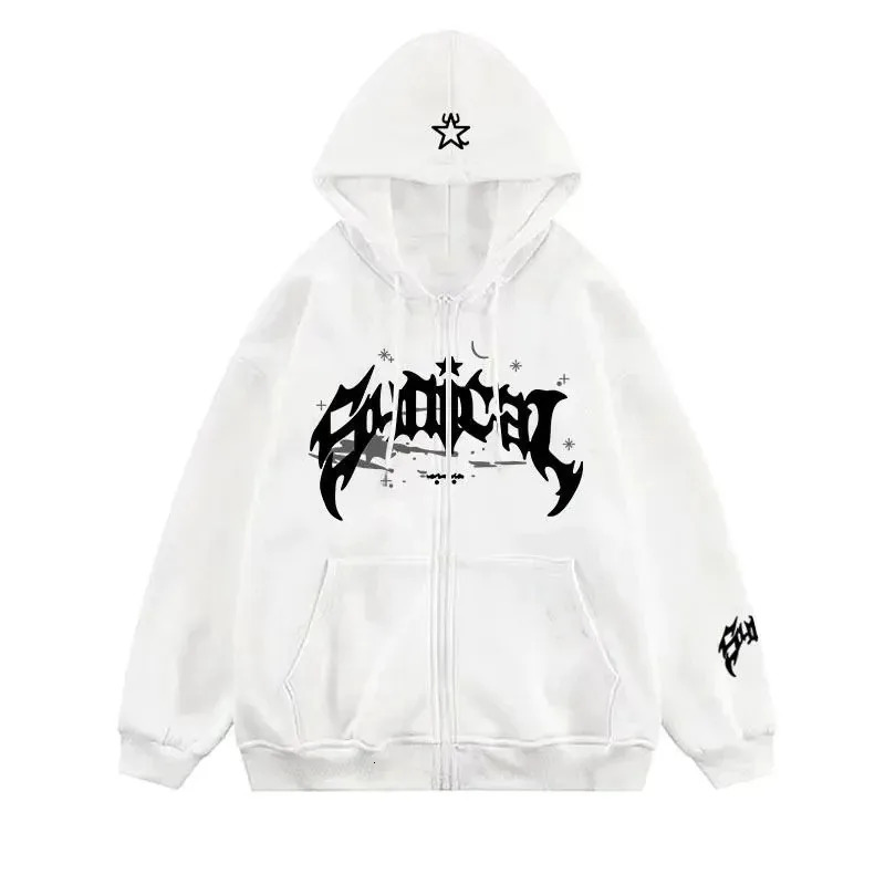 2024 American Retro Zipper Sweater Gothic Letter Star Hoodie Fashion Mens Casual and Coat 250318Z