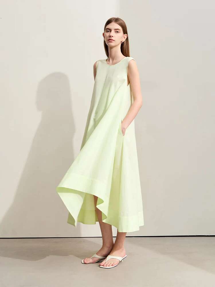 Amii Minimalism Women Long Dress 2024 Summer New O-Neck Sleeveless Irregular Swing Female Loose A-e Elegant Dresses 12452024