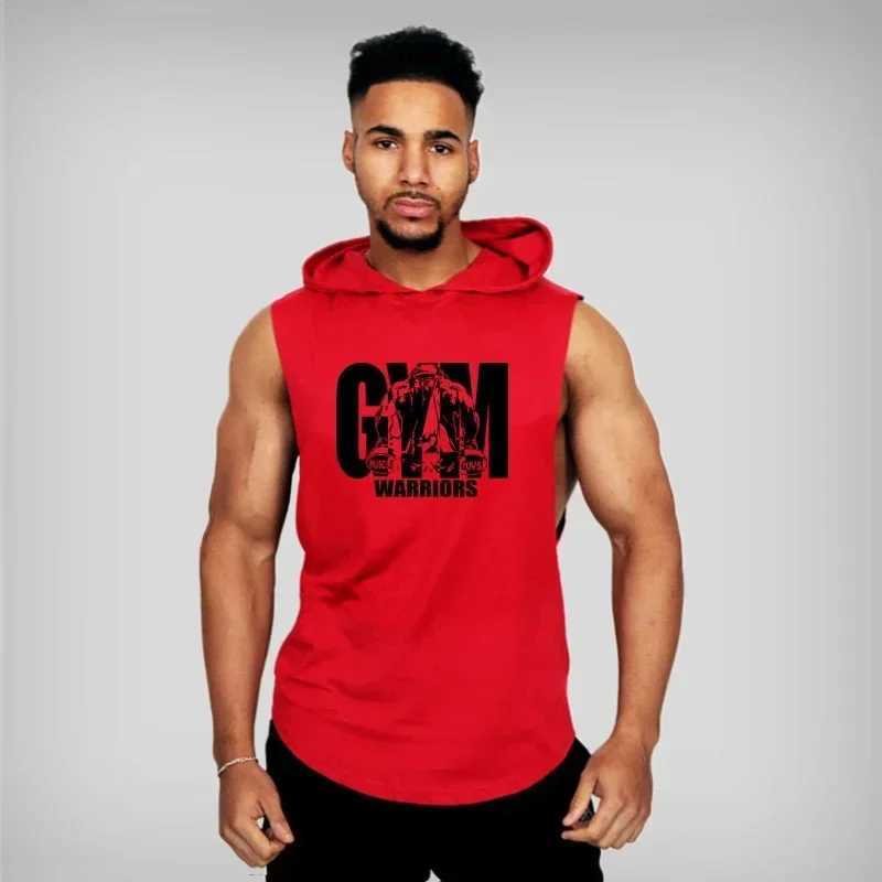 Muscle mens gym clothing mens bodybuilding hoodie vest cotton sleeveless vest sports shirt fitness top X250324