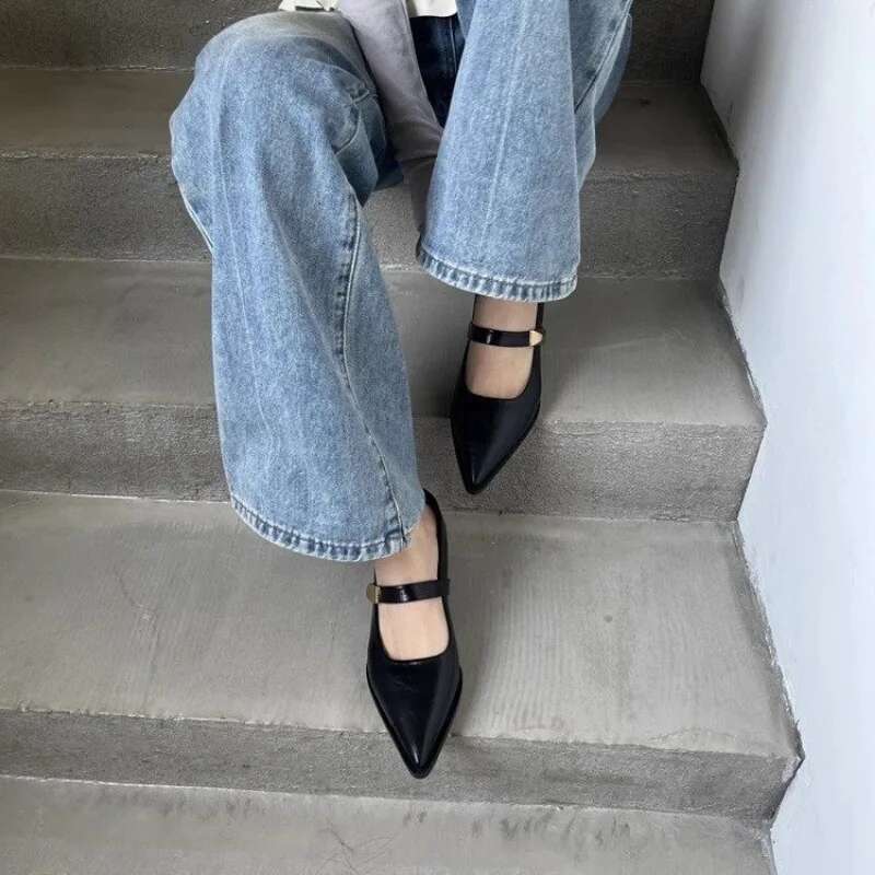 Women's Low Heeled Single Pointed Toe Hook & Loop Square Heel Shoes for Women Daily Commute Fashion atillas De Mujer