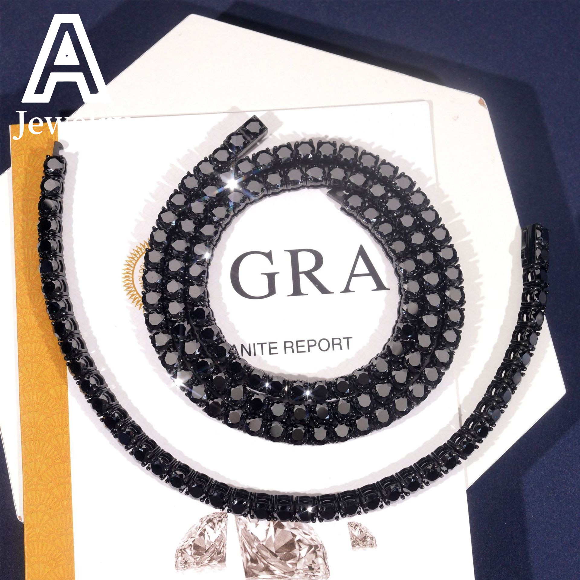 Fashion Jewelry Moissanite Tennis Chains Hip Hop Necklace 4MM Black Moissanite Waterproof Stainless Steel Necklace Bracelet