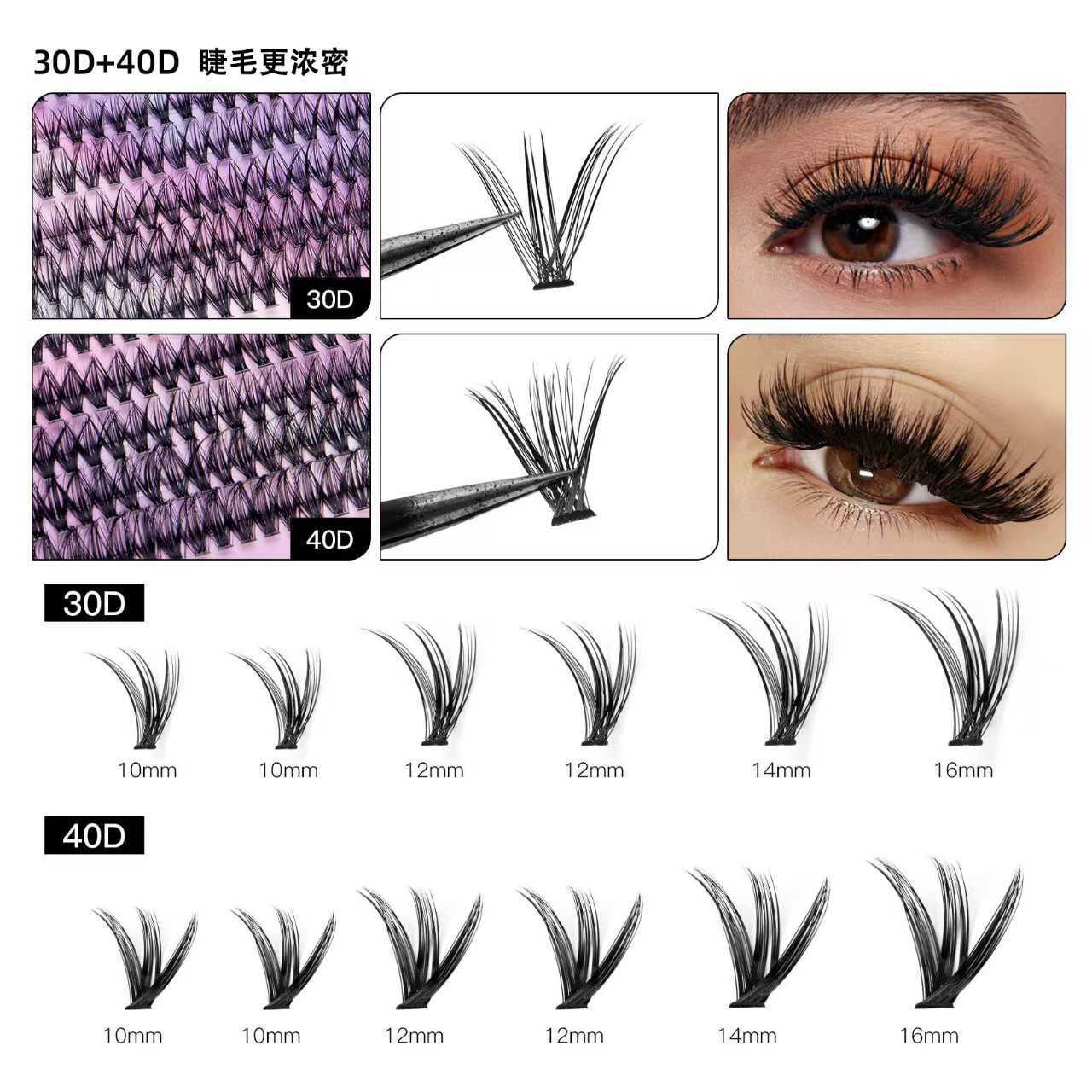False eyelashes thick and curly with distinct roots and a wide range of sizes. Manga style big eyes and multi specification eyelashes W250324