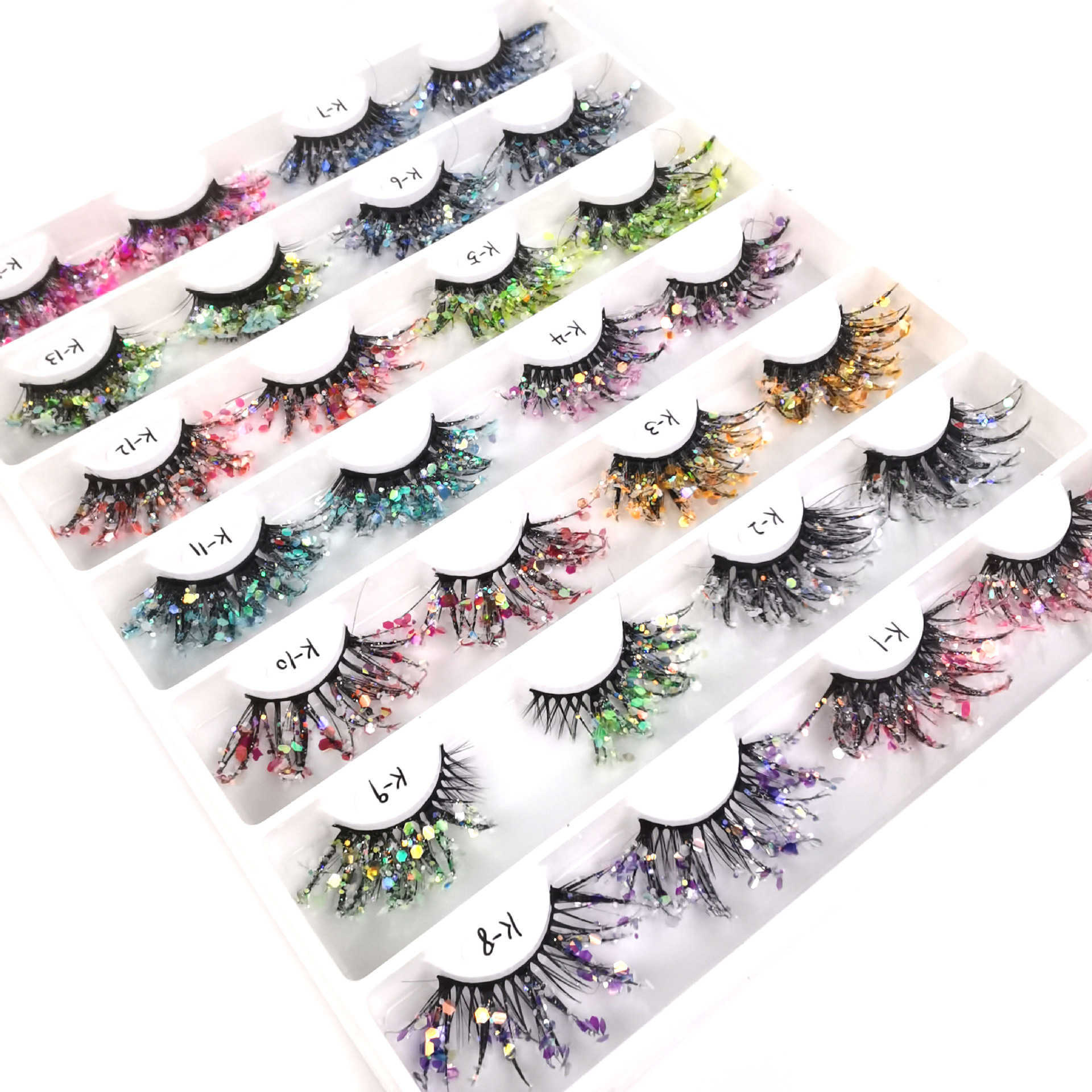 25mm color luminous 3D false eyelashes natural makeup stage makeup glitter powder Sequin drill thick exaggerated eyelashes W250324