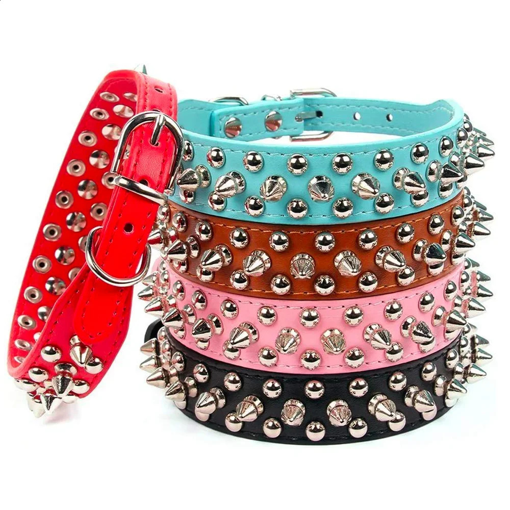 Adjustable Leather Pet Dog collar Neck Strap Supplies PU Leather Punk Rivet Spiked Dog Collar Pet Collars For Small Dog Cat 250320