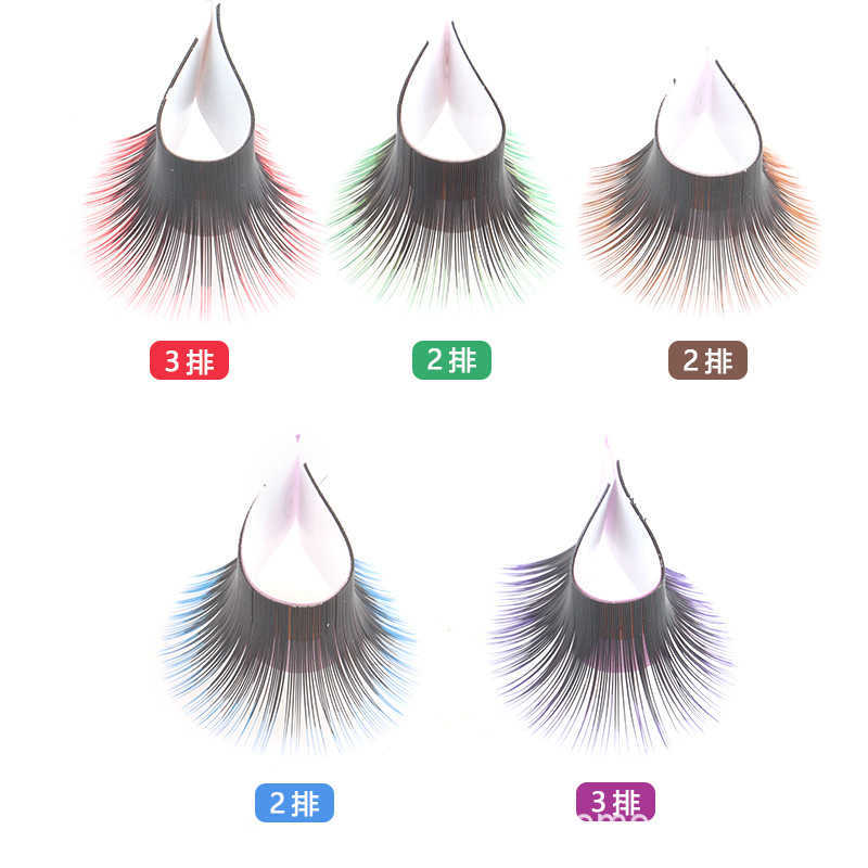 Colorful false eyelashes thick imitation mink eyelashes stage makeup exaggerated creativity transparent stem curly and upturned W250324