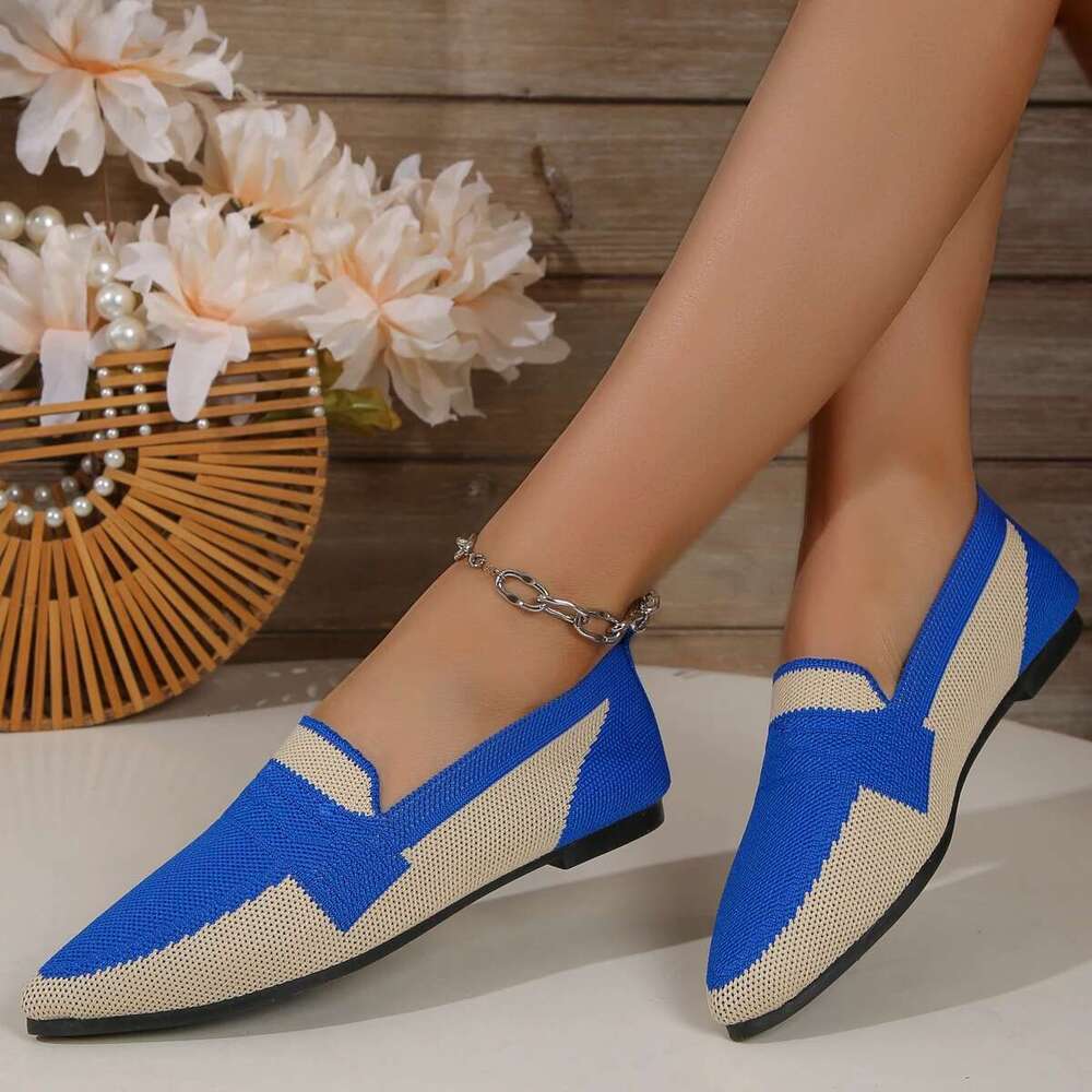 New Fashion Mesh Spring Summer Pointed Knitted Breathable Single Flat Woven Shallow Mouth Doudou Shoes Women