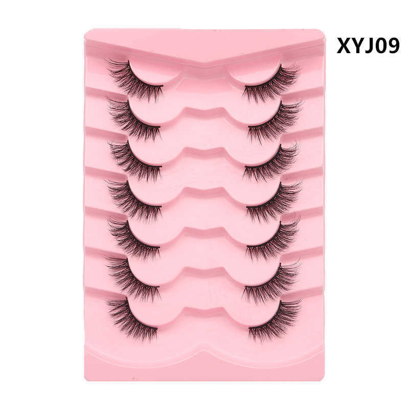Seven pairs of cat eyes with half cut false eyelashes elongated eye tail with half eyes fox style slanted flight naturally dense W250324