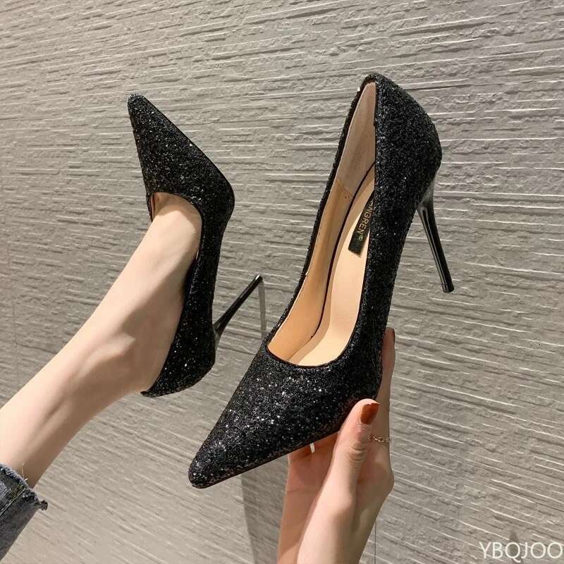 New Women's Elegant Shoes Sexy versatile high heels S pointed fashion sequin shoes Trendy ladies slim pumps Mujer atos