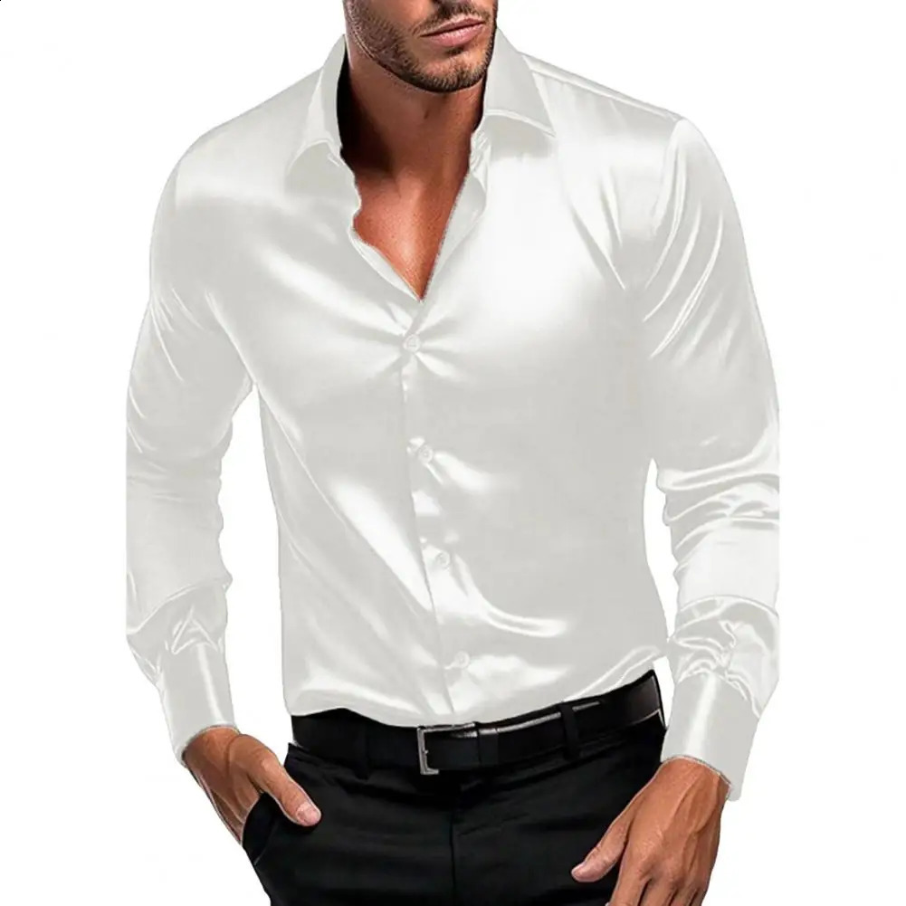 Summer Mens Shirt Long Sleeve Shirt Party Evening Dress Holiday Top T-shirt Silk Red Golden Ceremony Top 250319