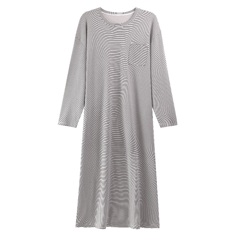 LP115 Striped Summer Cotton Women's Nightdress Long Sleeve Forest Art Floral Home Clothes Thin Breathable Pajamas Spring Dress