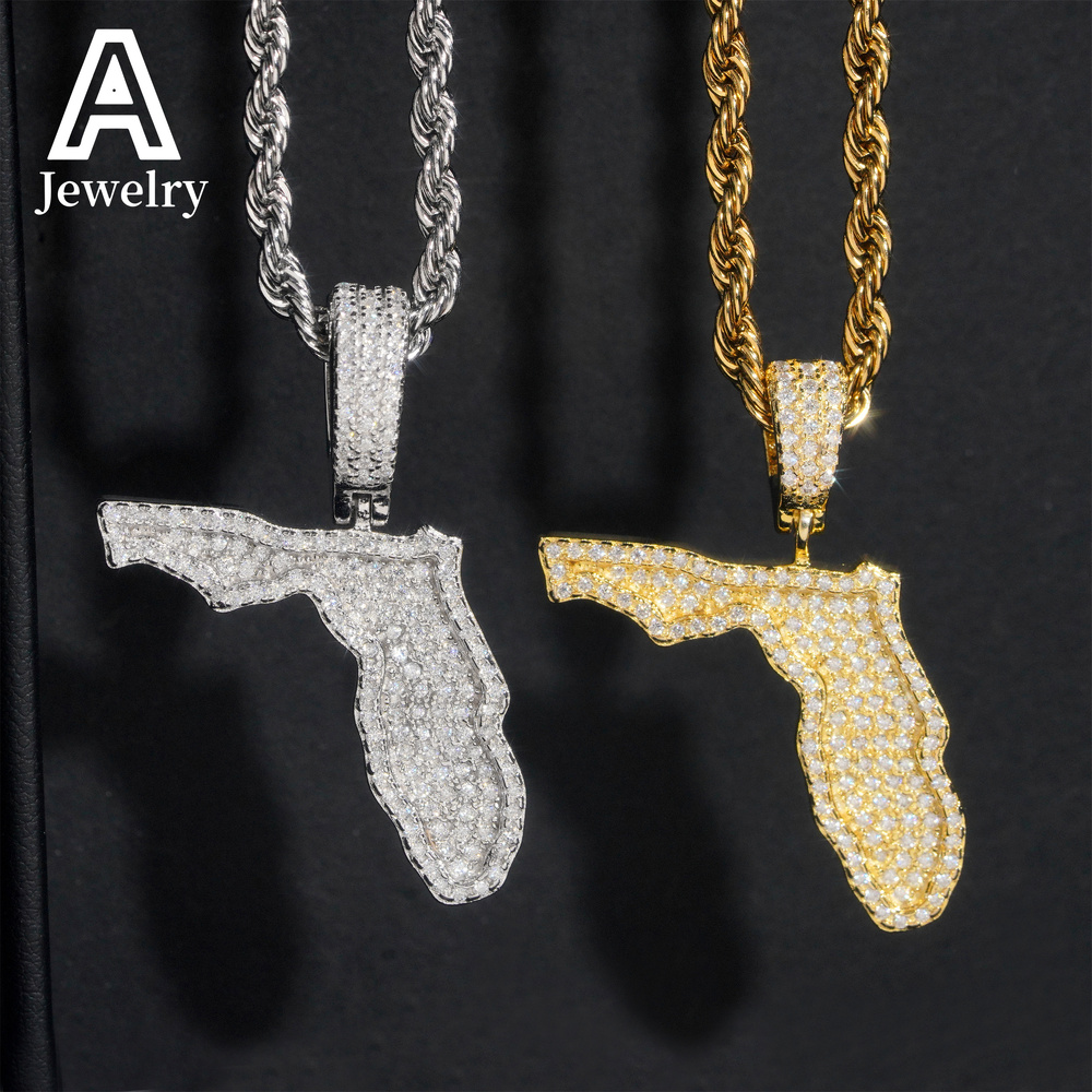 Custom map Pendant Hip Hop fashion jewelry Moissanite Pendant 925 sterling silver vvs Moissanite hot sale