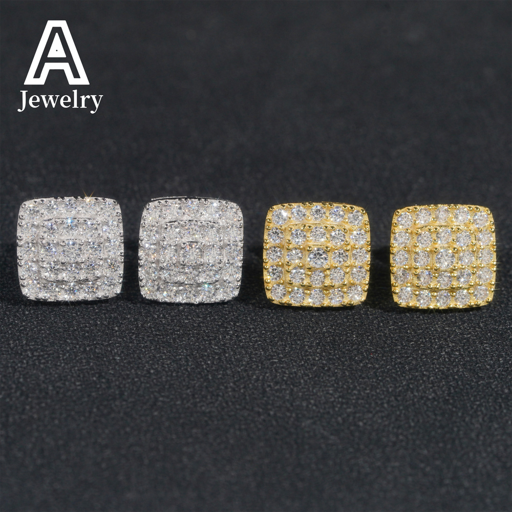 Hip Hop Jewelry Pass Diamond Tester Round Circle stud earrings VVS moissanite Ear Studs screw back earrings 925 Silver