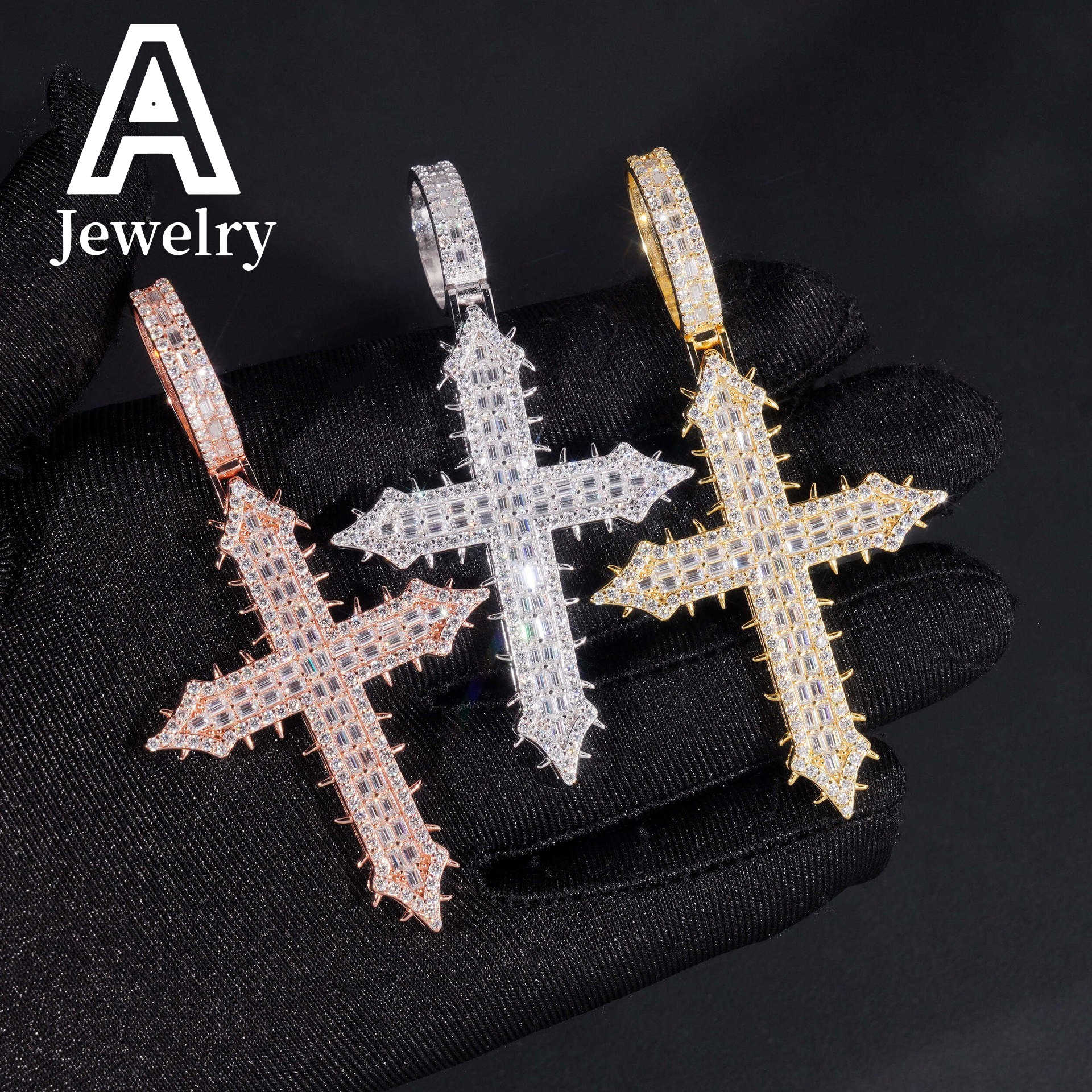 Ready to Ship Hip hop cross pendant 925 sterling silver moissanite pendant iced out shining cross pendant