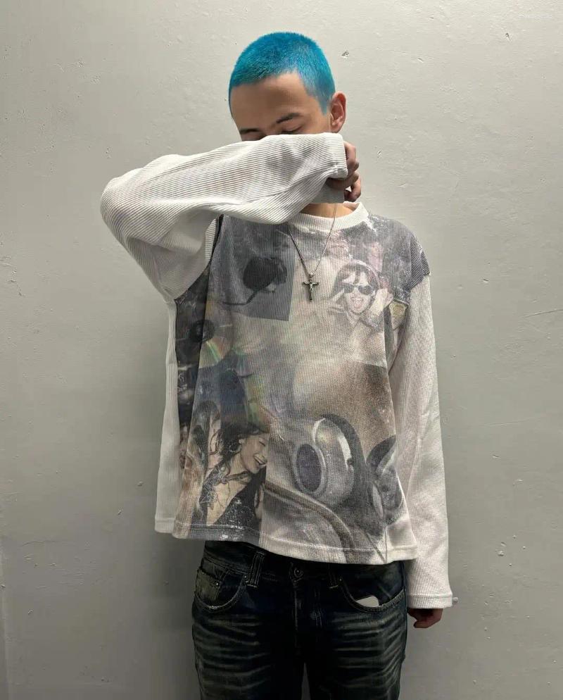 Men's T Shirts Fashion Knit Long Sleeved Shirt Hip Hop Round Neck Oversized Men Sweatshirt Casual Youth Clothing Tops Streetwear