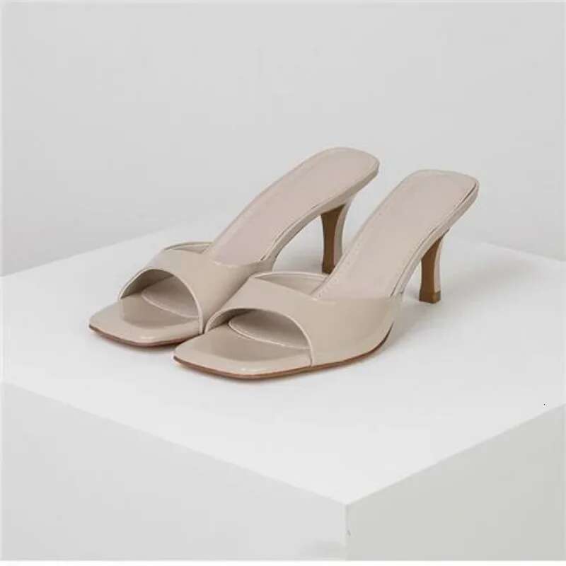 Summer Slippers for Women Simple Mules Solid Color Women' Square Toe Stiletto Shoes Comfort Breathable Shallow High Heels