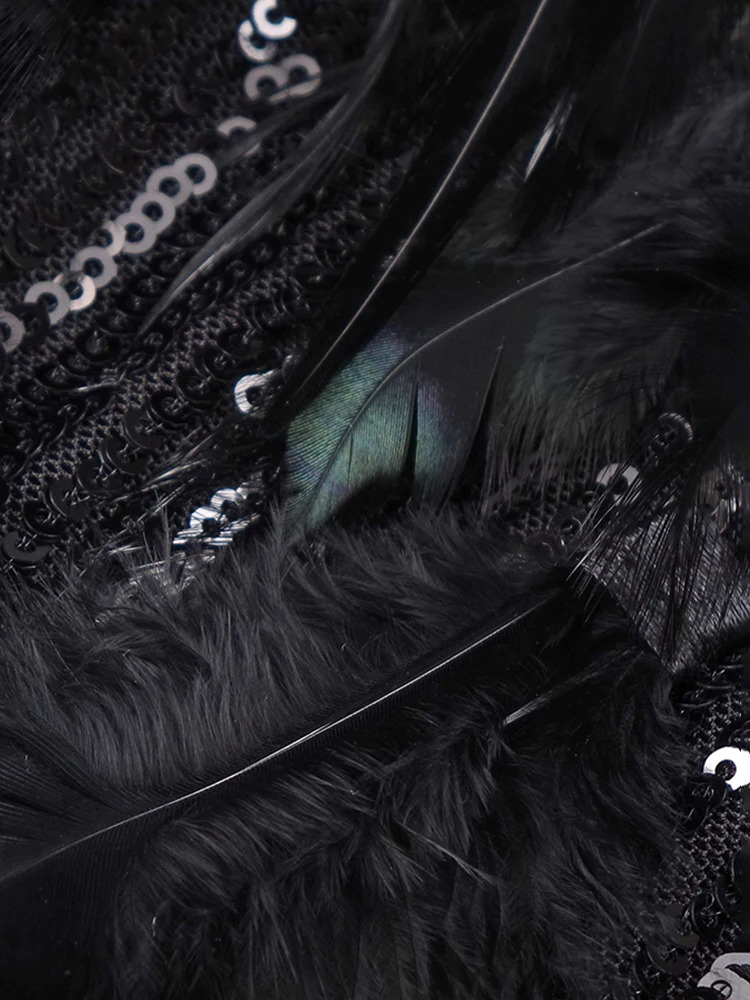 VC Black Crystal Bead Ball Skirt Deep Vneck Necklace Sleeveless Diamond Feather Embossed Evening Dress Vestidos 250320