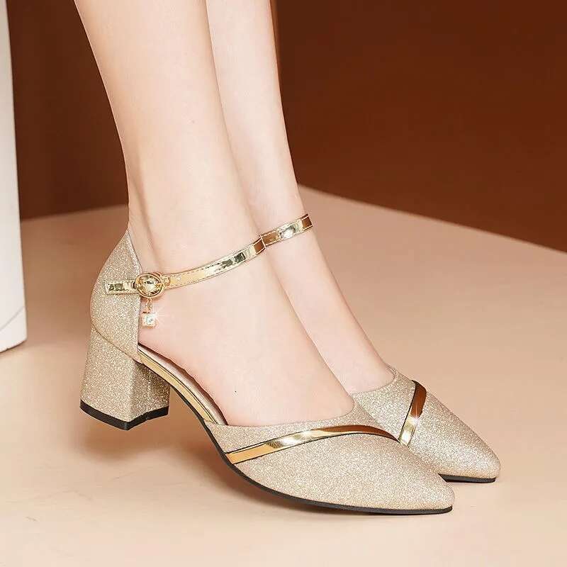 Women's Heels Fashion High Quality Sandals Golden Party Night Club Pumps Sexy Sequins Women Shoes Sandalias de mujer
