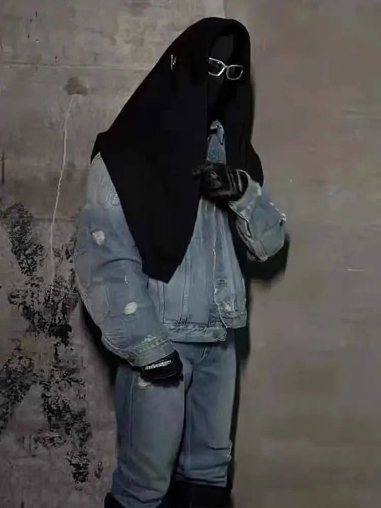 High Street Harajuku Washing and Old Denim Jacket Men Hip-hop Gothic Punk Y2K Streetwear Trendy Retro Casual Loose Coats 250318