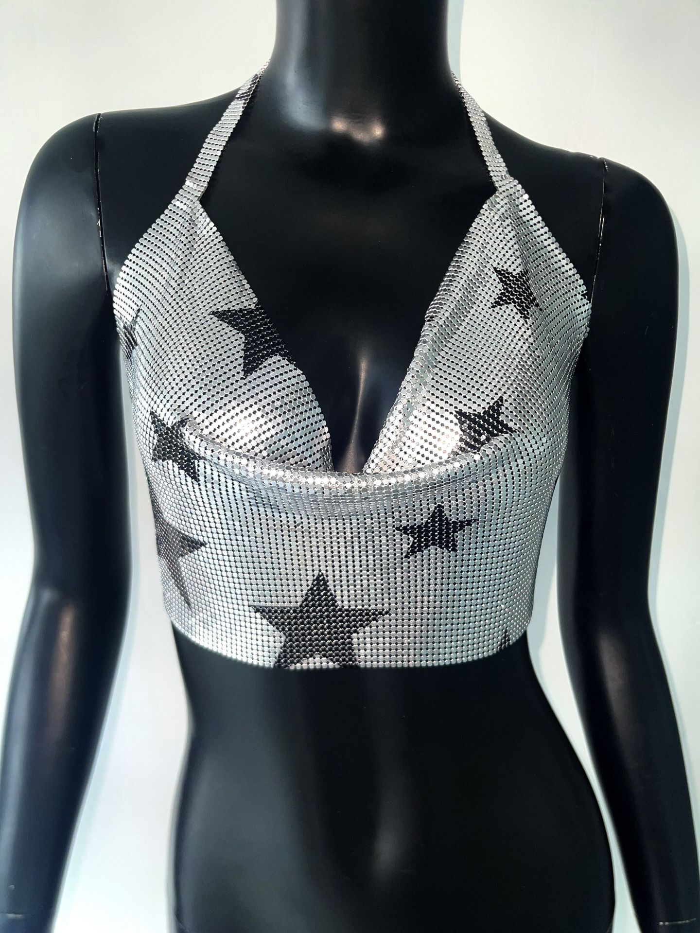 Hot Girl Women's Metallic Sequin Top Sexy Nightclub Party Hanging Neck Suspender Fashion Star Vest
