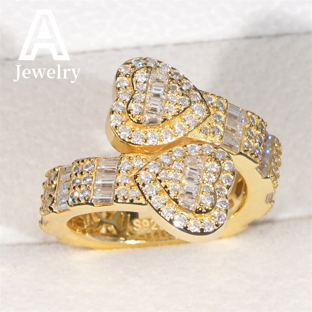 Baguette Double Heart Ring Moissanite Championship Ring sterling silver rings for men hip hop Fine Jewelry Unisex