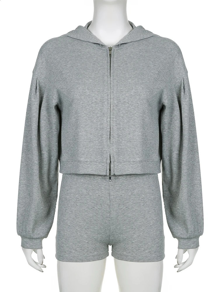 Rockmore 3 Piece Set Crop Vest Hoodie Tracksuit Women Casual Sweatshirt Coat and Mini Short Matching Set Sportswear 3 PCS Outfit 250322