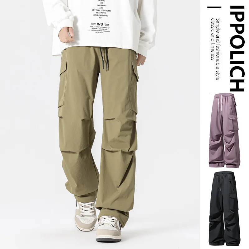 Mens casual pants waterproof loose straight leg mens fashion spring umbrella style 250320