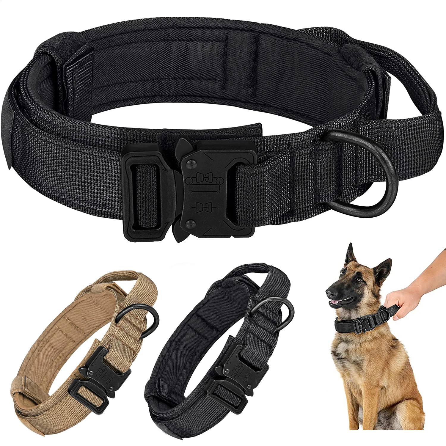 Tactical Dog Collar Adjustable Military Training Nylon Dog Collar with Control Handle and Heavy Metal Buckle for Medium and Lar 250320