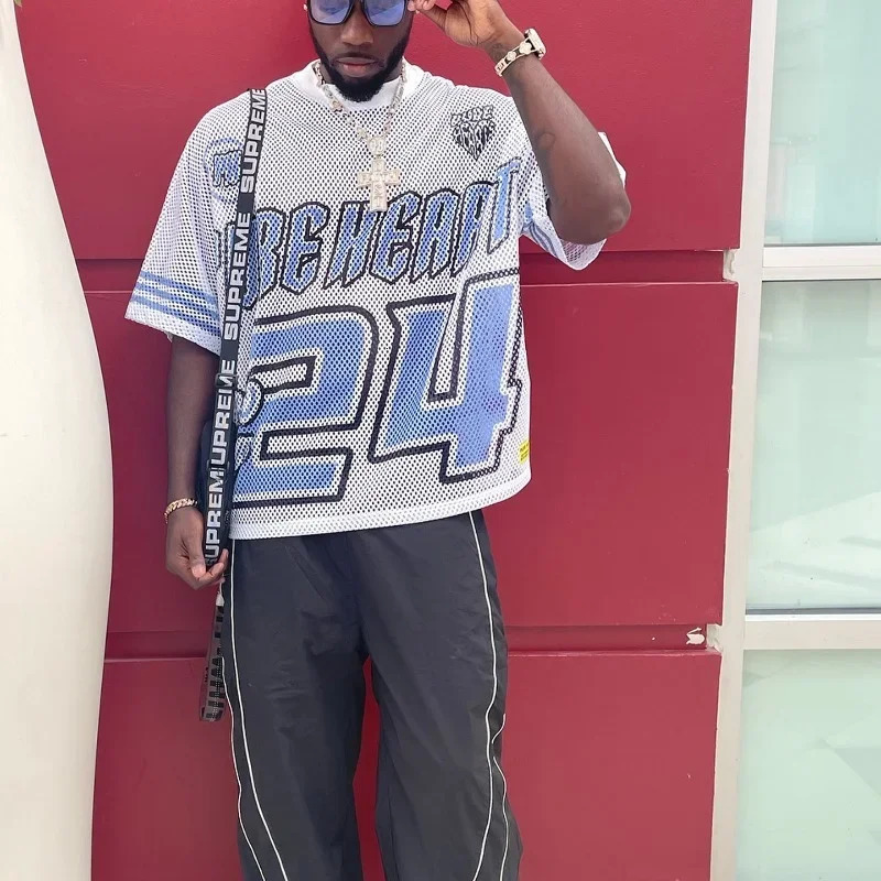 Y2K womens clothing street Harajuku hiphop splicing round neck loose sports Tshirt short sleeved top baseball shirt 250324