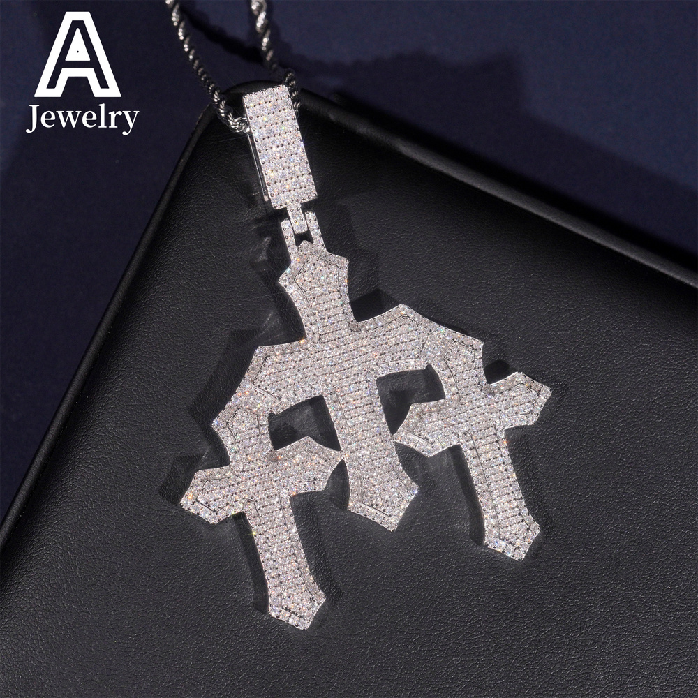 Ready To Ship Rose Gold Hip Hop Iced Out Luxury 2.5 Moissanite 925 Sterling Silver Triple Cross Pendant