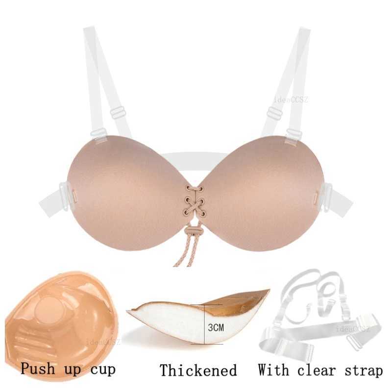 Adhesive backless thick bra invisible silicone adhesive underwear push up wedding dress suitable for women with transparent tapeXJ250324