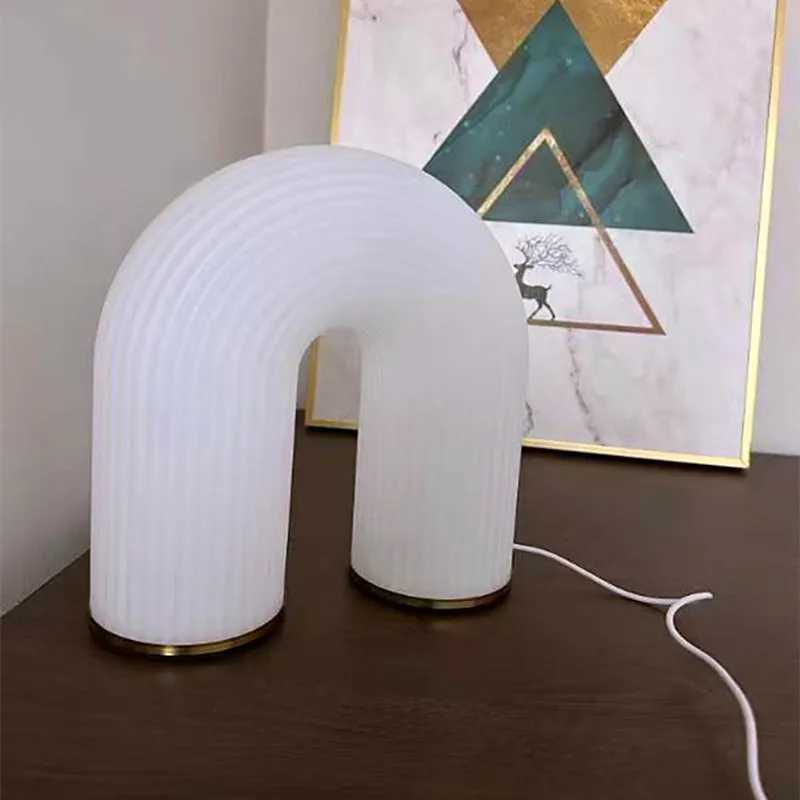 Creative U shape cream wind simple desktop LED table lamp bedroom bed night light white plug warm romantic beautifulC250324