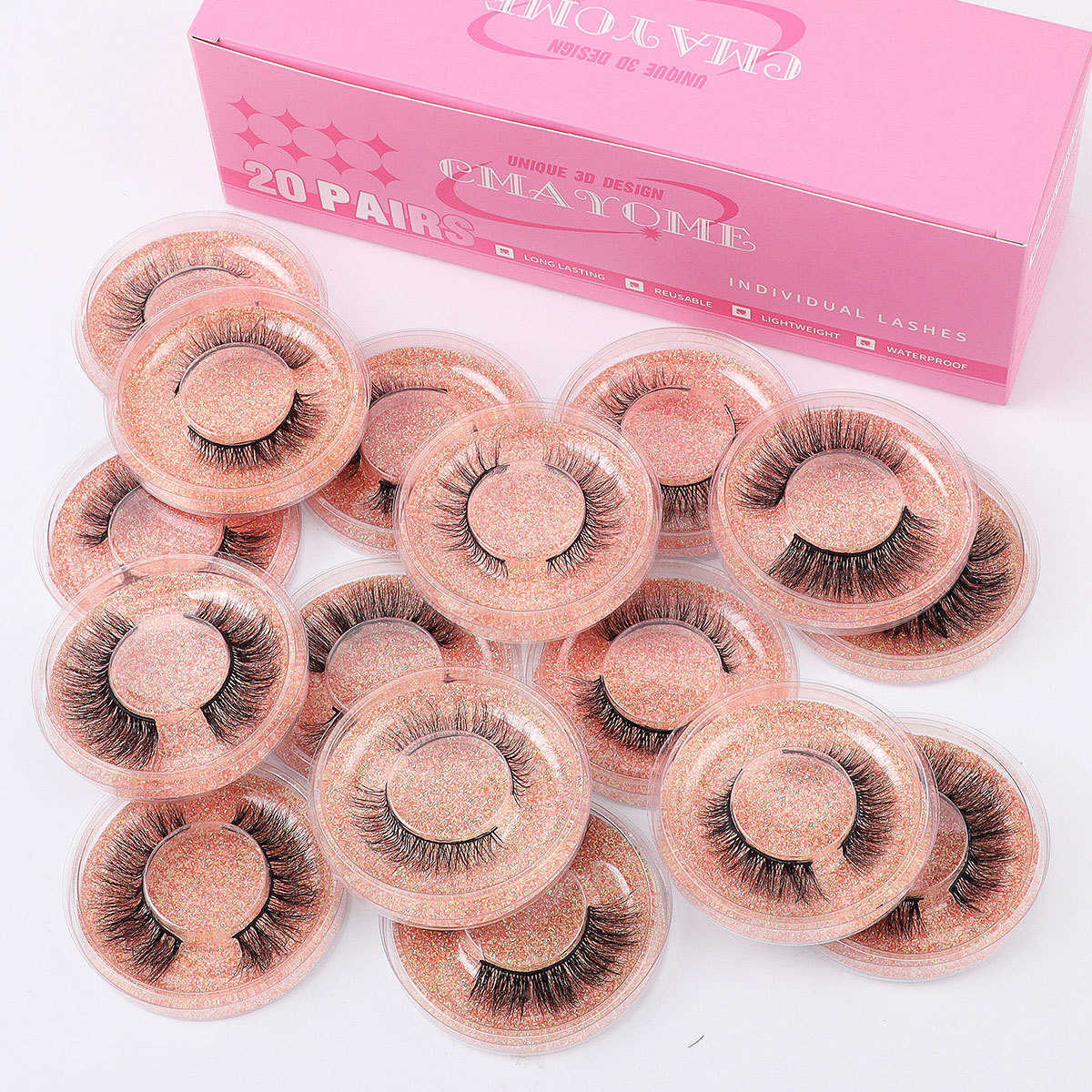 20 boxes of natural thick curled false eyelashes in pairs with a full and exaggerated section for paired eyelashes W250324