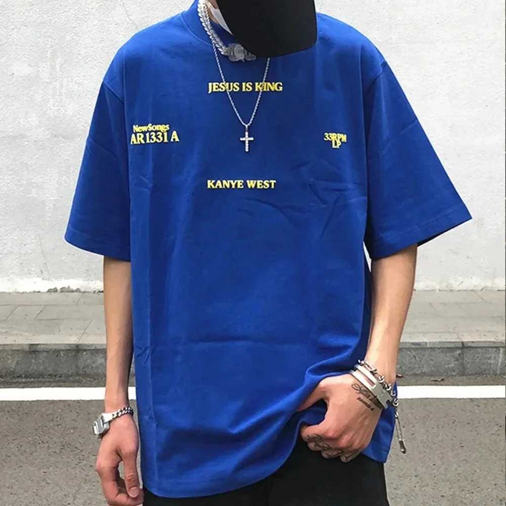 Frog Drift Best Size Shirt Jesus is King Super Size Electric Blue Loose Mens T-shirt Top S-4XL X250324