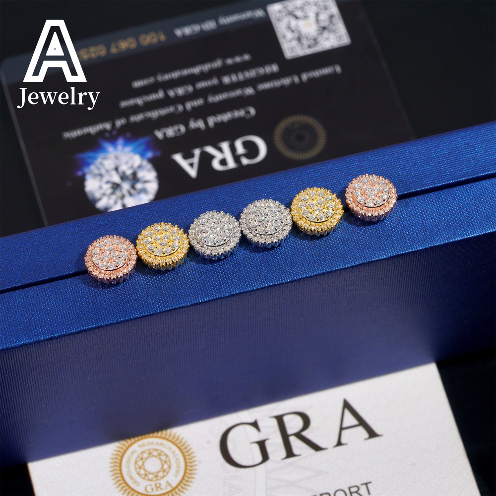 New men and women personality 925 silver Moissamite trend round earrings European and American rapper hot earrings