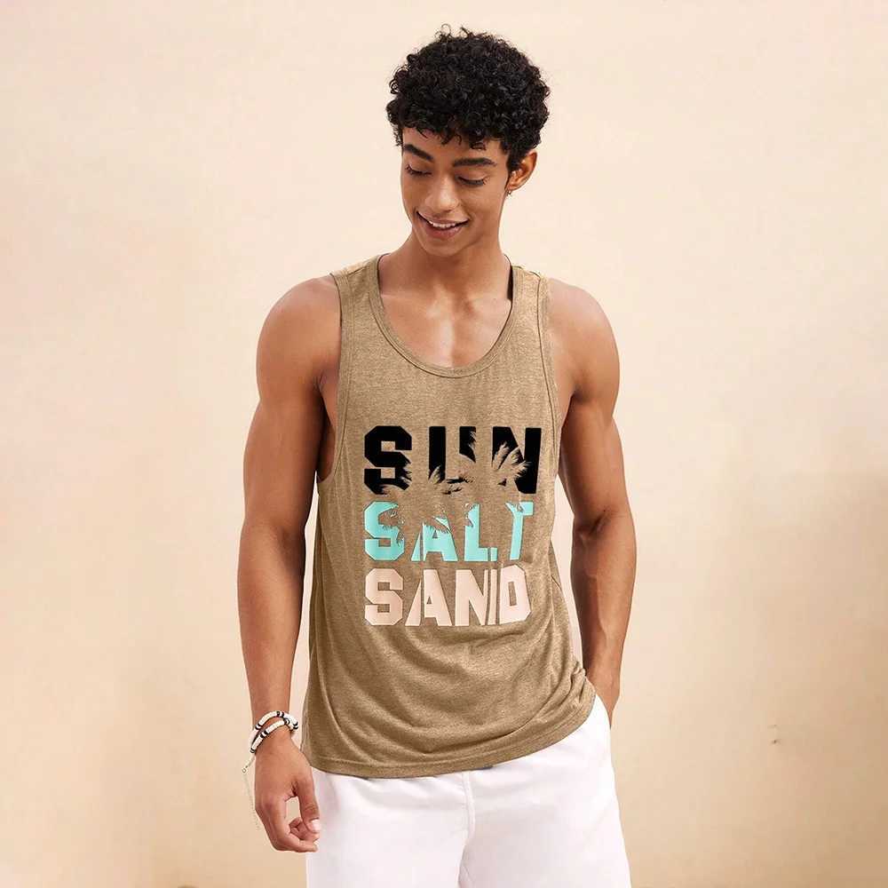 Interesting Coconut Tree Printed Mens Tank Top Hawaii Beach Vacation Mens Sleeveless Summer Fashion Breathable Loose Tank Top X250324