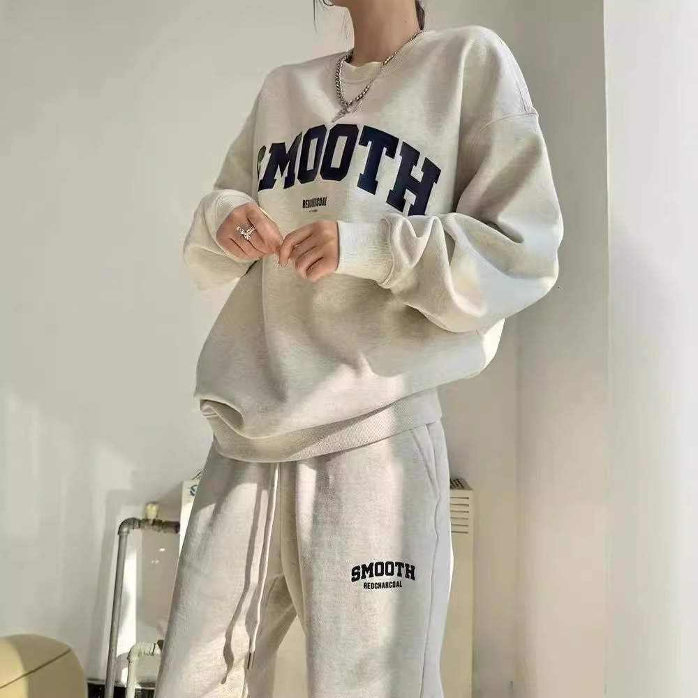 American style Instagram casual sportswear set, women's autumn loose versatile hoodie and pants, student running two-piece set