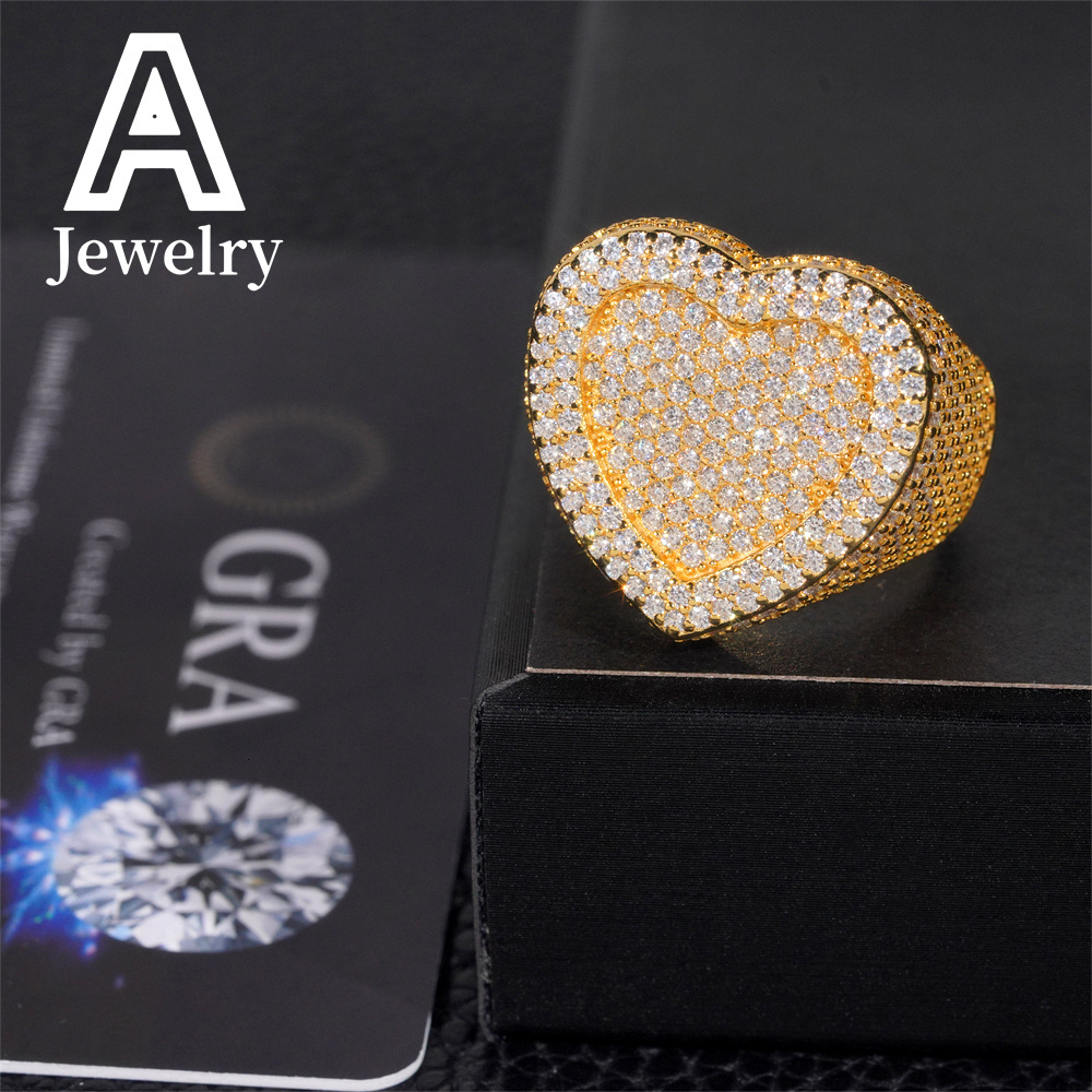 Hip Hop Fine Jewelry New Heart Shape Moissanite Diamond Engagement Rings 925 Silver Pinky Rings